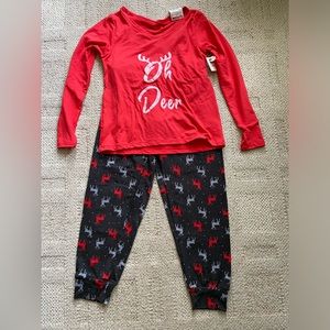 Girls’ Reindeer Pajama Set, red & black, super-soft!